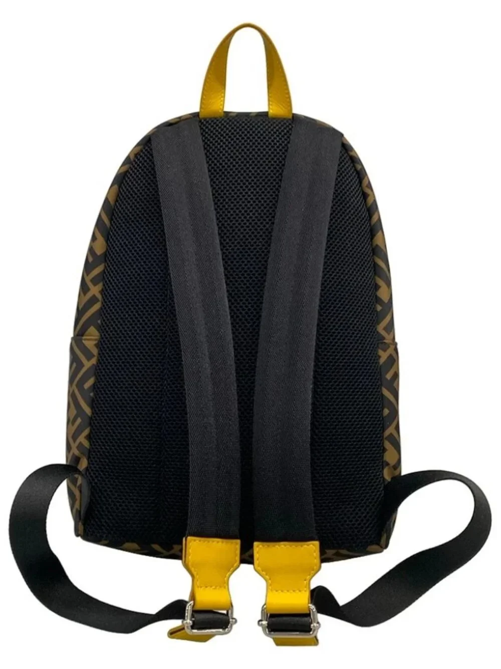 FENDI Zucca 8BZ040 Brown Black Yellow Nylon Leather Backpack